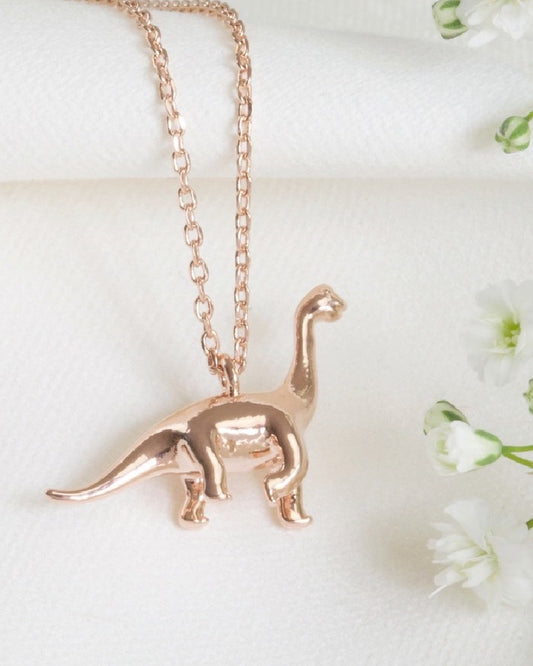 Rose Gold Diplodocus Dinosaur Necklace