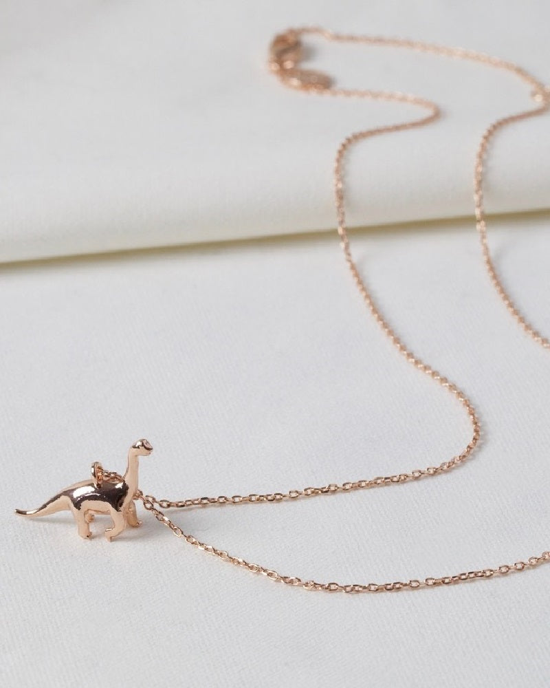 Rose Gold Diplodocus Dinosaur Necklace