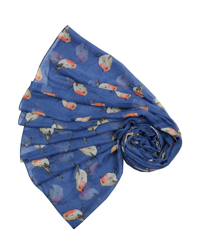 Watercolour Robin Printed Scarf Assorted Colours