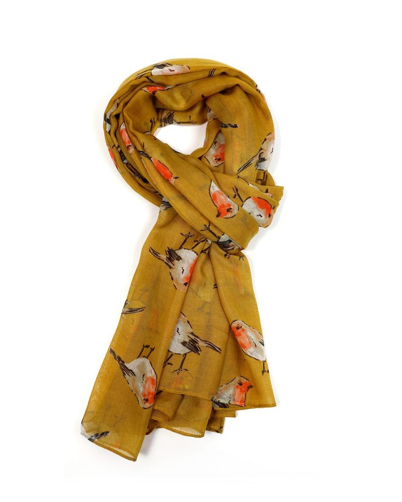 Watercolour Robin Printed Scarf Assorted Colours – Pink Poodle
